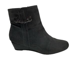 Gray Suede Wedge Heel Silver Chain Ankle Boots